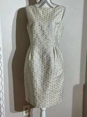 Helene Berman Cream Jacquard Midi Sheath Dress